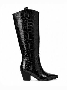 NWT Princess Polly Black Croc-Embossed Knee-High Western Boot - Sizes 8 and 9